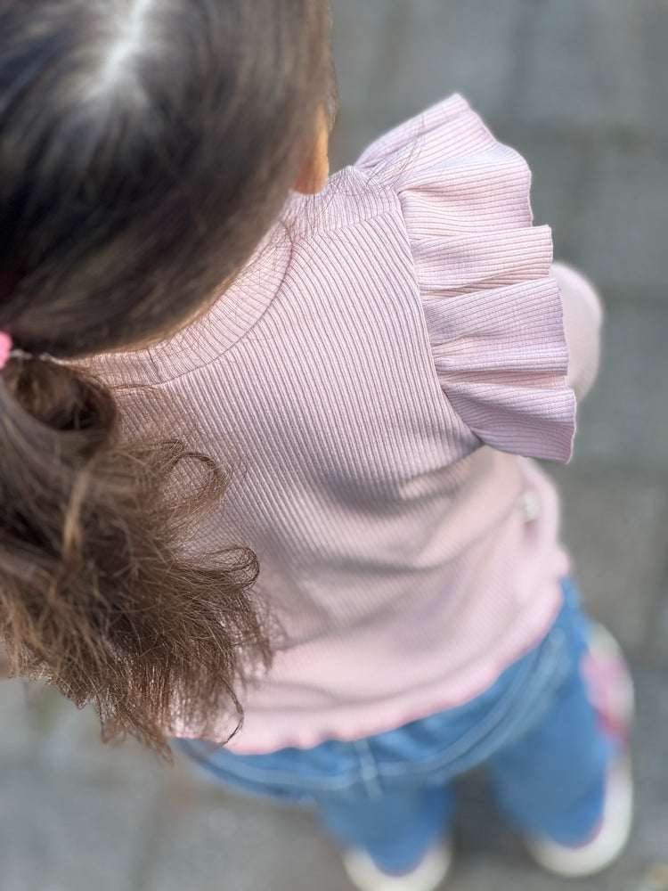 Handmade Ribshirt, Rüschen, Rosa