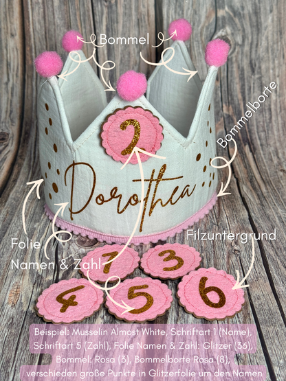 Individuelle Musselin-Geburtstagskrone